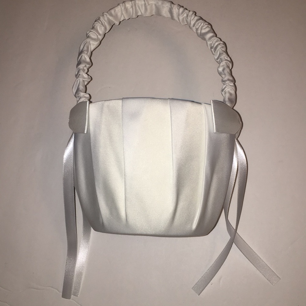 Flower girl basket white satin